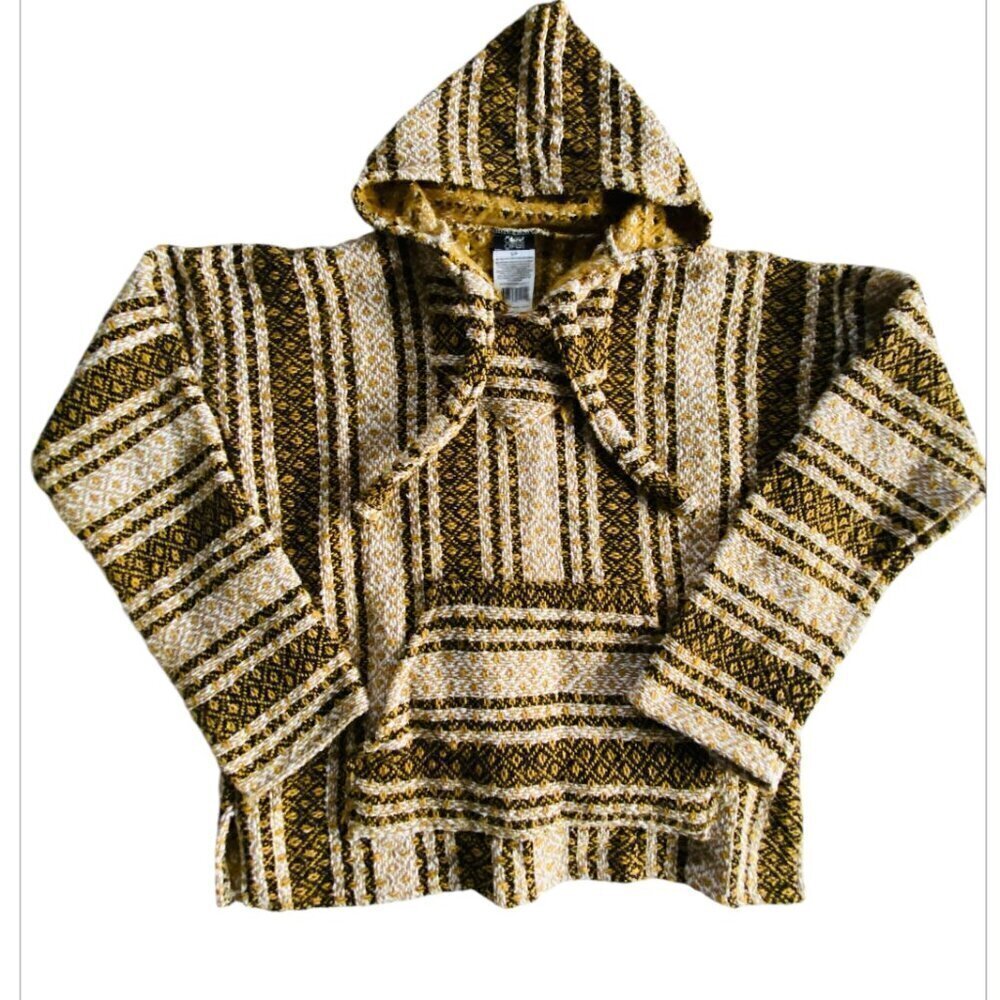 Oland Mexico Reclaimed Fiber Woven Baja Hoodie Poncho Earth Tones S/M​